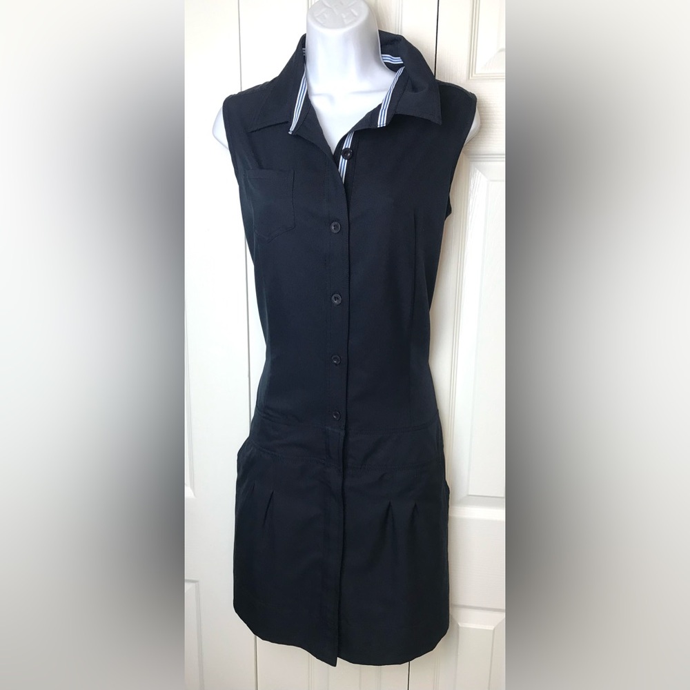 New VUARNET Sports Shirt Tennis Casual Dress Navy Blue Collared Attached Shorts